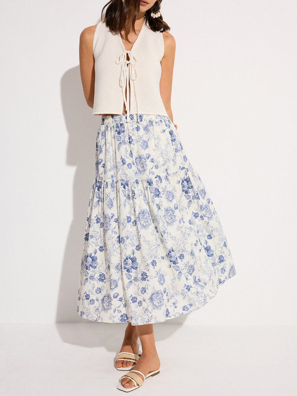 Floral Elastic Waist Midi Skirt — Svelte Chic