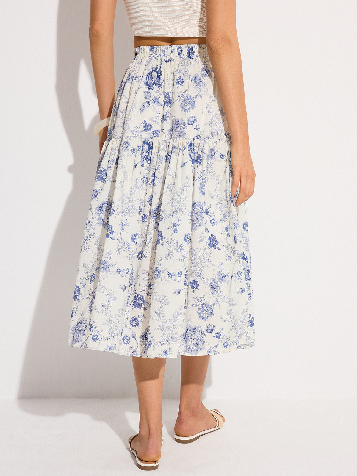 Floral Elastic Waist Midi Skirt — Svelte Chic