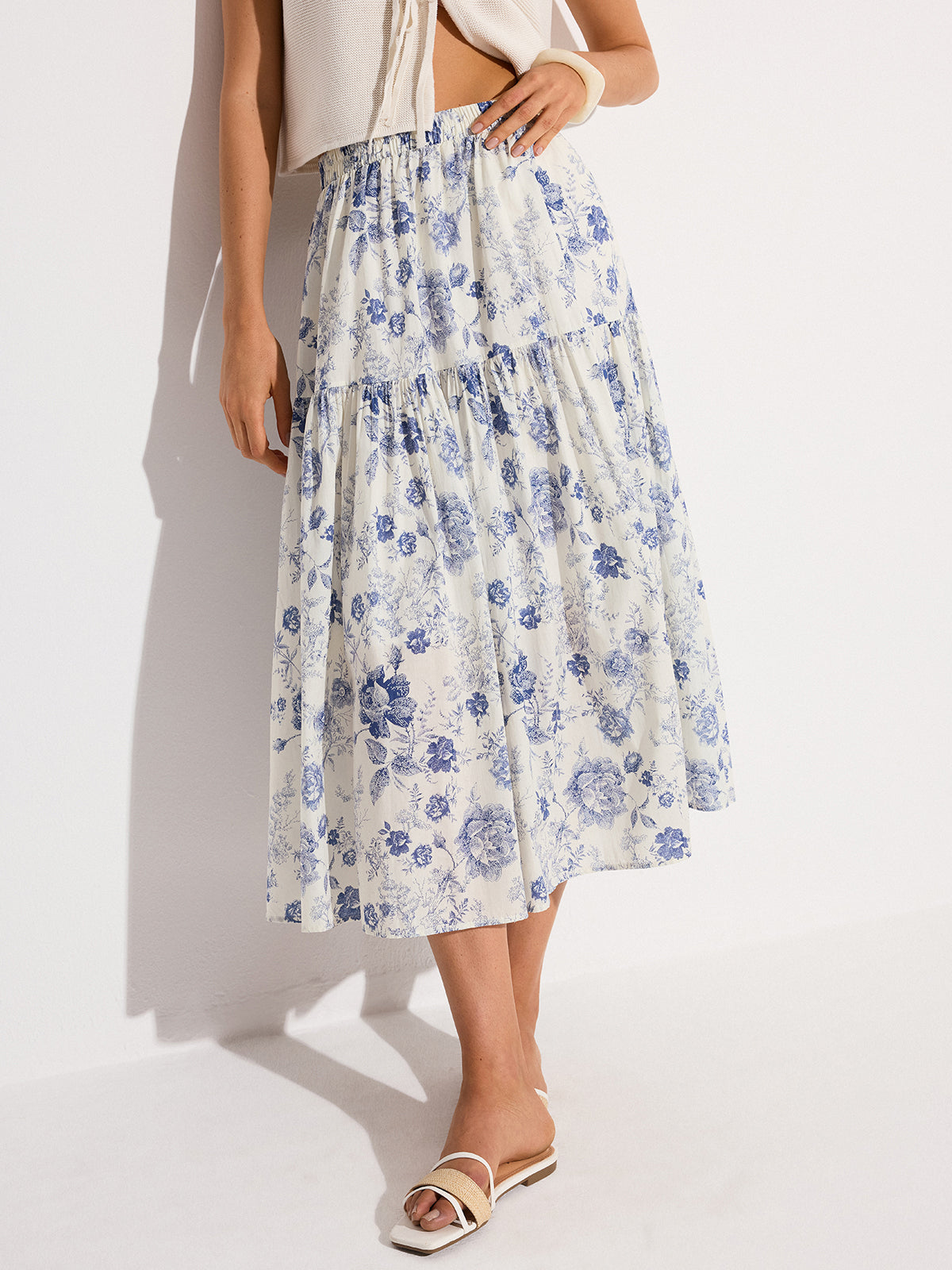 Floral Elastic Waist Midi Skirt — Svelte Chic