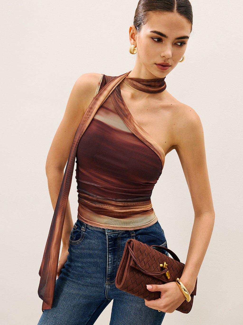 One Shoulder Mesh Cropped Top — Svelte Chic