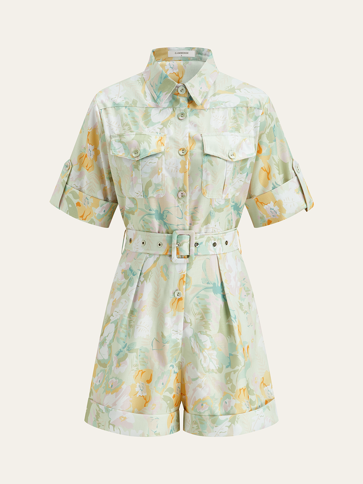 Cep Detaylı Desenli Çiçekli Tulumlar