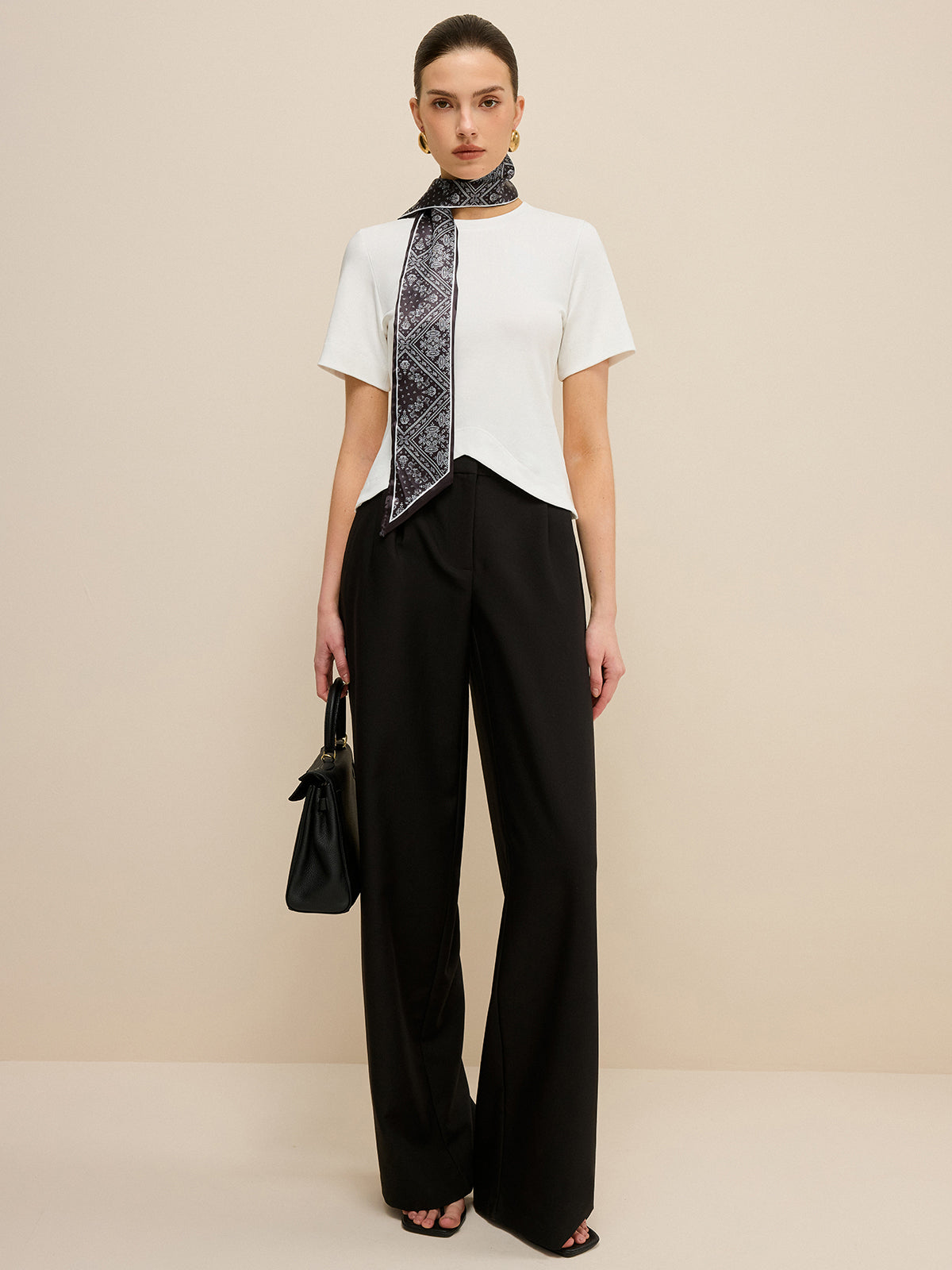 Irregular Hem Cotton Top with Scarf — Svelte Chic