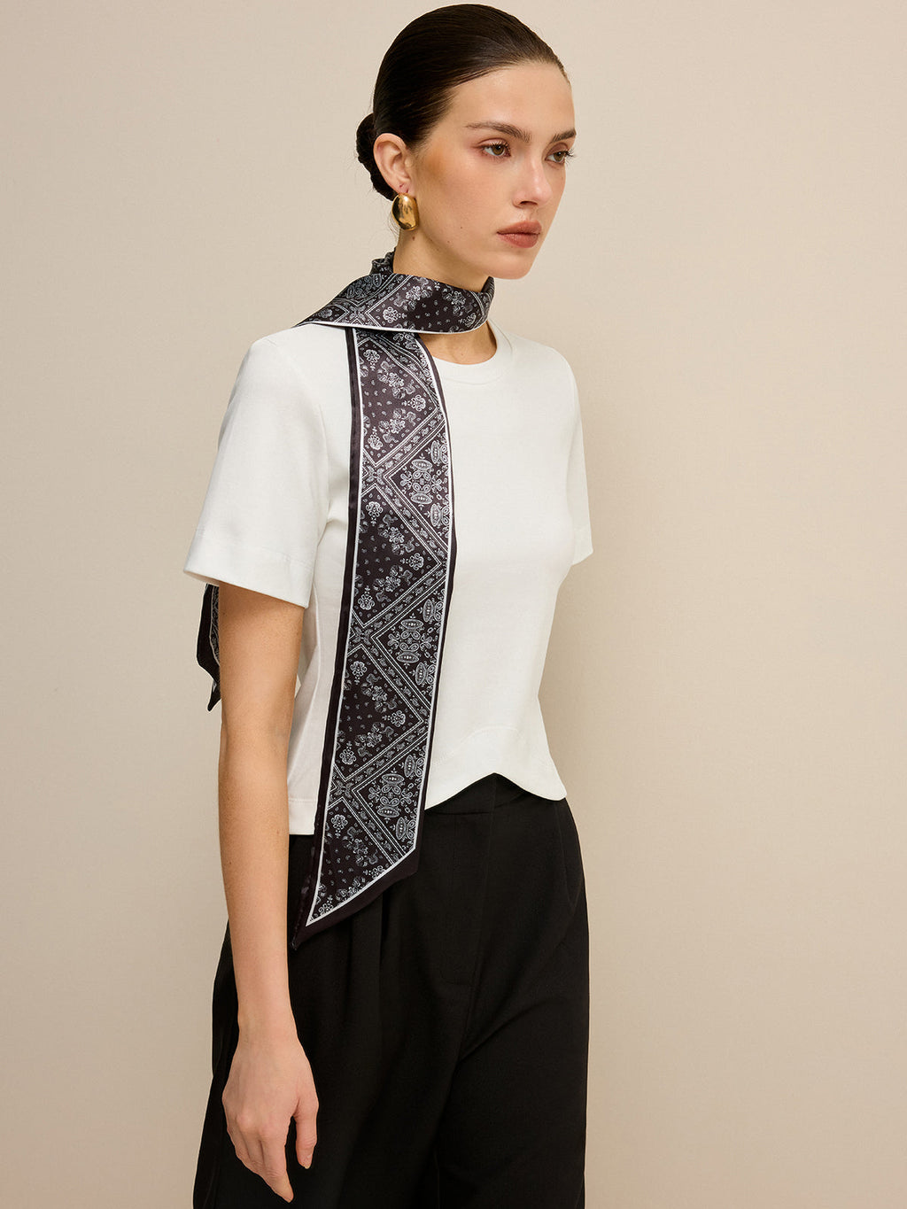 Irregular Hem Cotton Top with Scarf — Svelte Chic