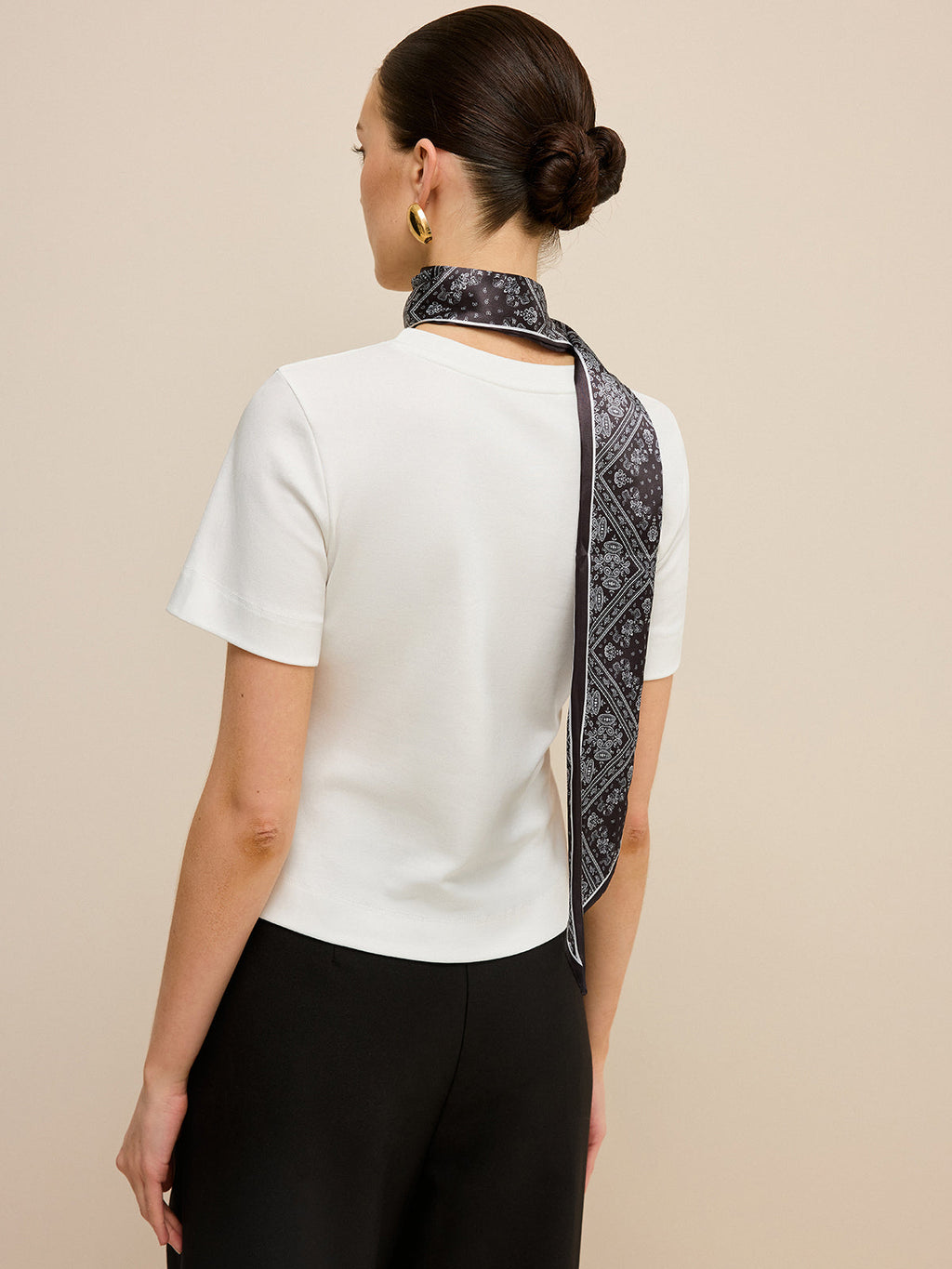 Irregular Hem Cotton Top with Scarf — Svelte Chic