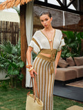 Tassel Tie Stripe Knit Skirt Set in Brown — Svelte Chic