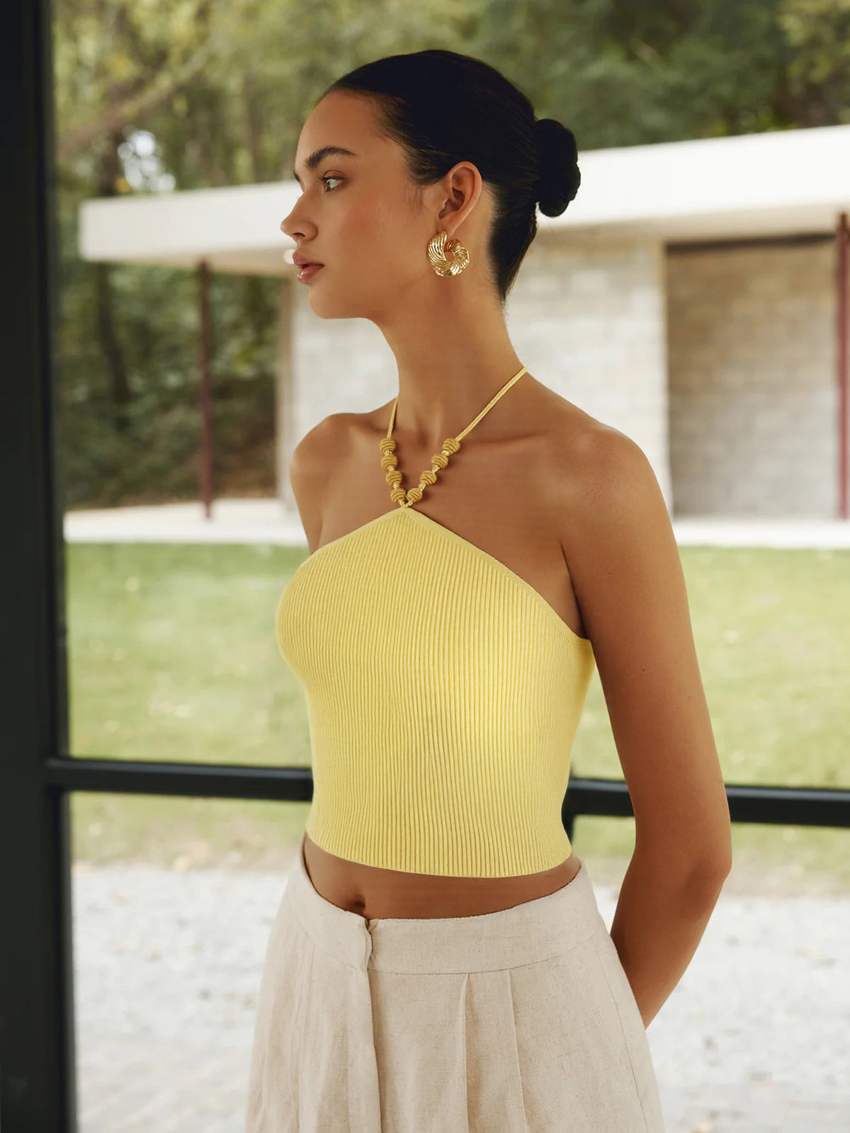 Intarsia Knit Halter Cropped Top — Svelte Chic