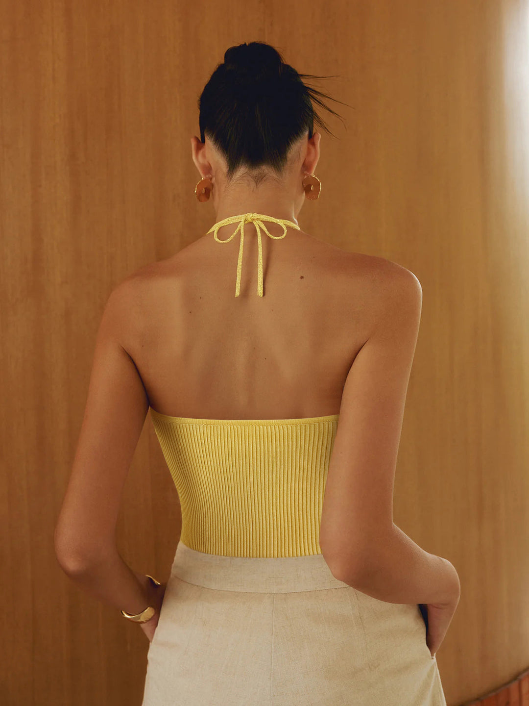 intarsiyalı örgü halter crop üst