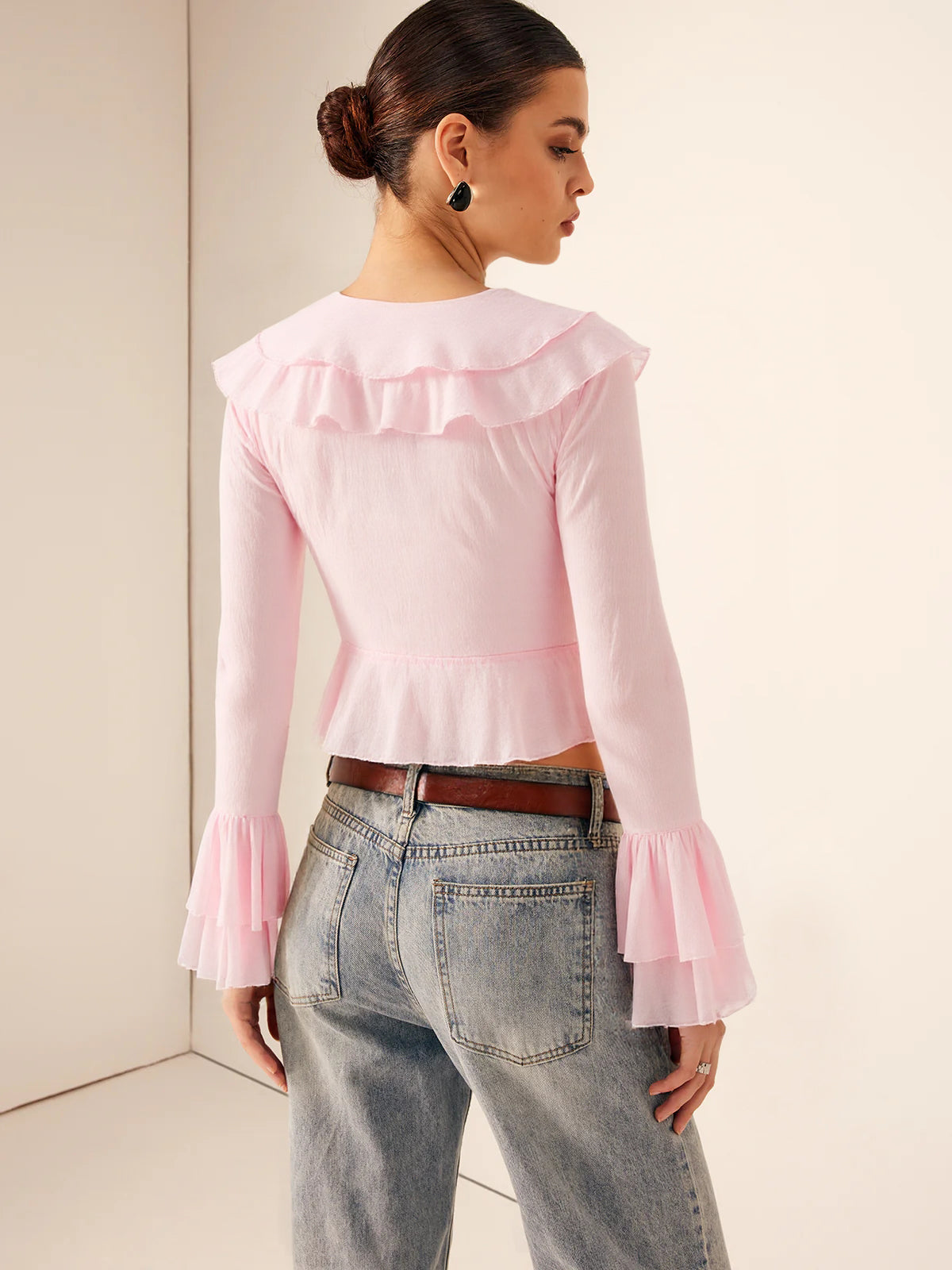 Ruffle V-Neck Knot Blouse — Svelte Chic