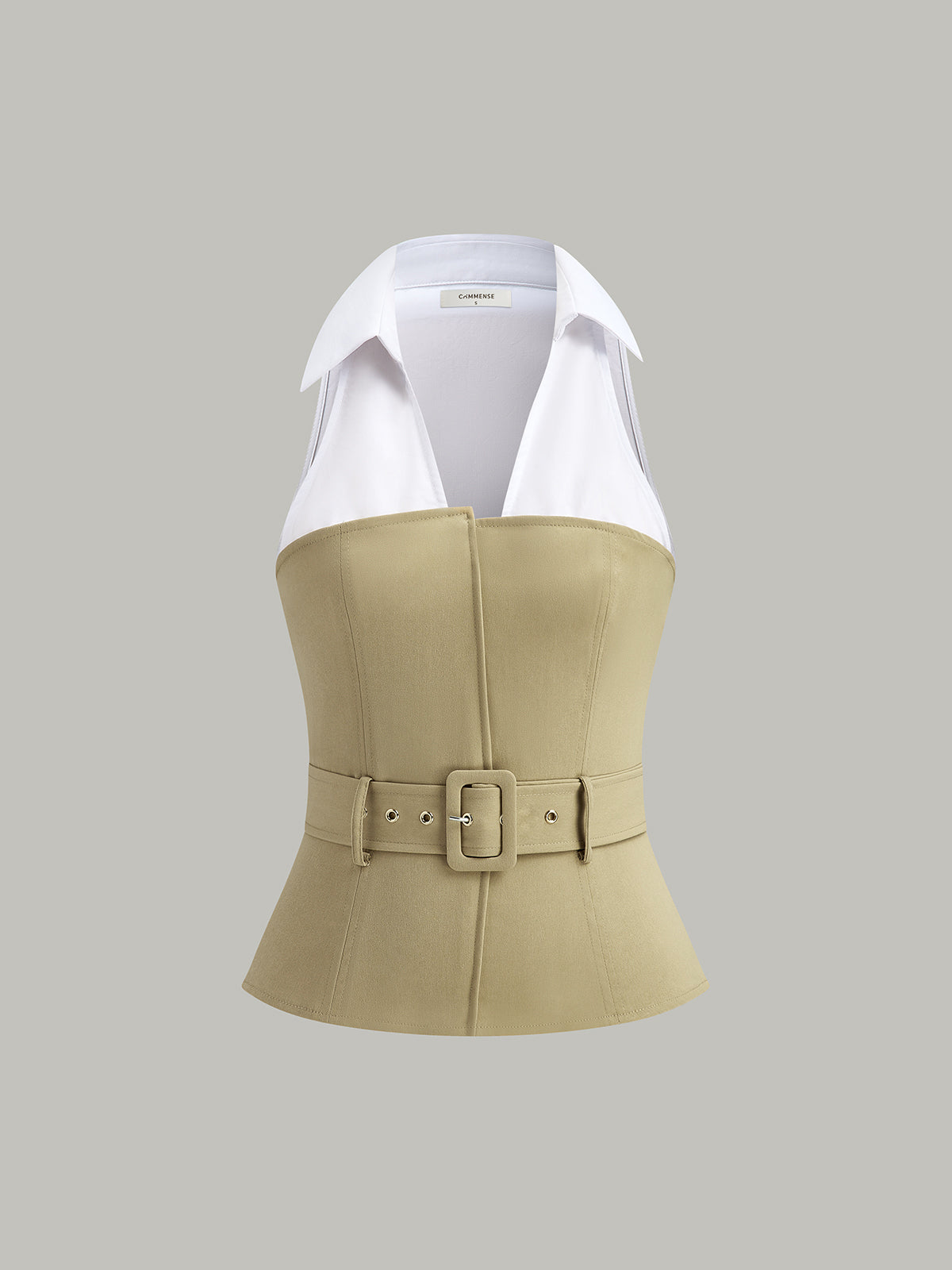 Belted Colour Block Sleeveless Top in Khaki — Svelte Chic