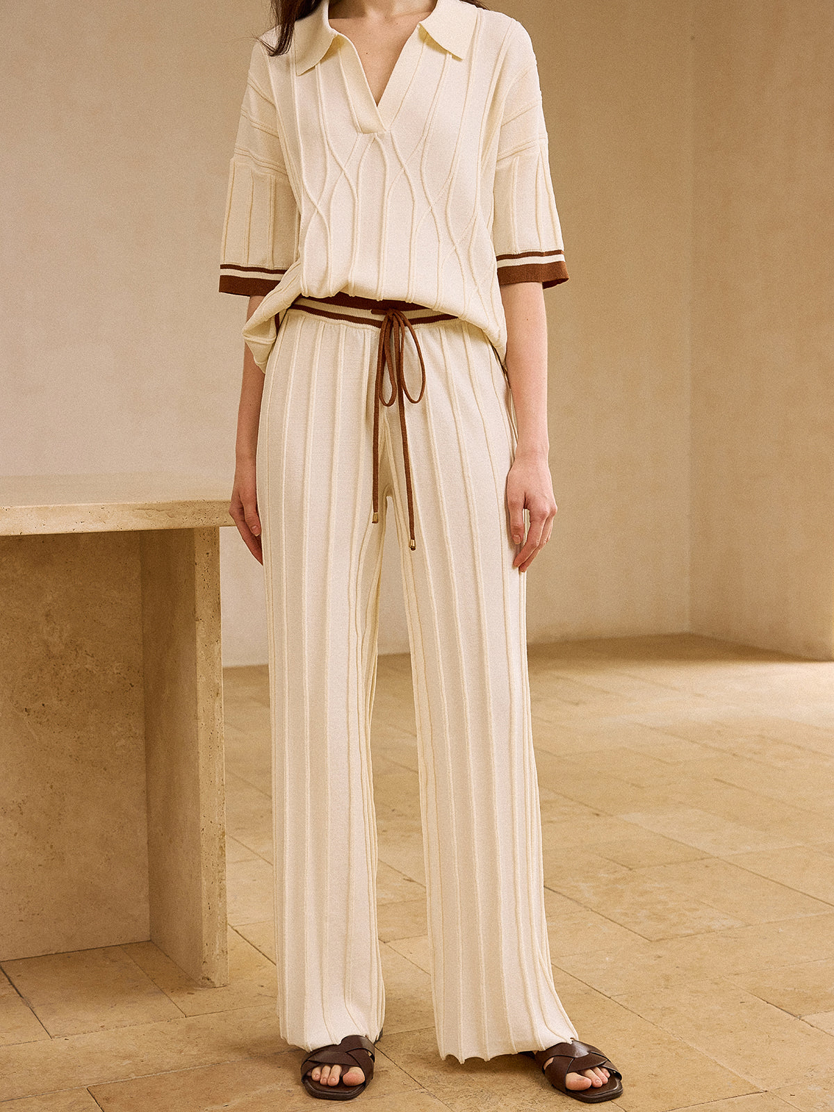 Contrast Trim Polo Top and Trouser Set — Svelte Chic