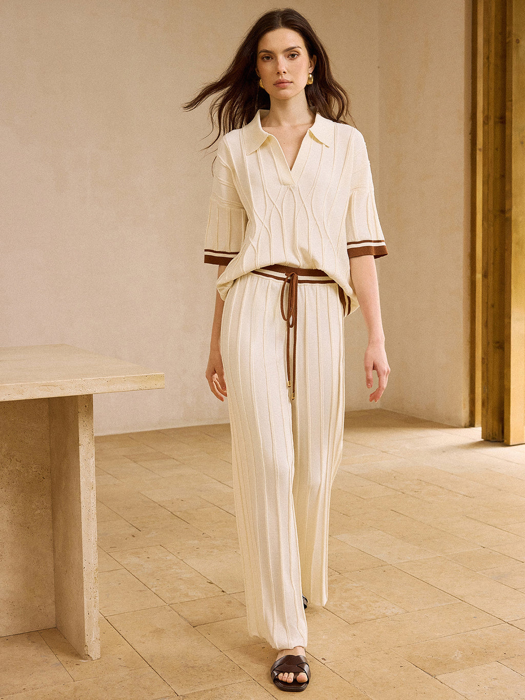 Contrast Trim Polo Top and Trouser Set — Svelte Chic