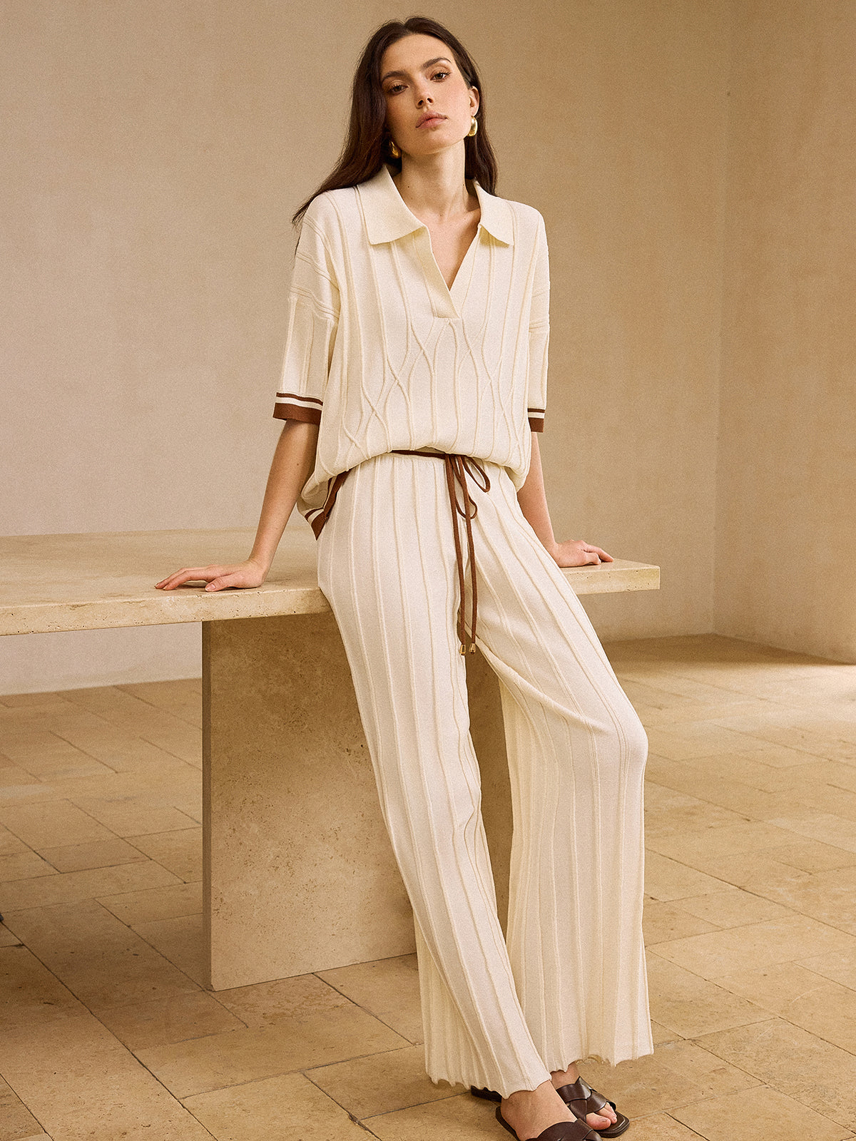 Contrast Trim Polo Top and Trouser Set — Svelte Chic