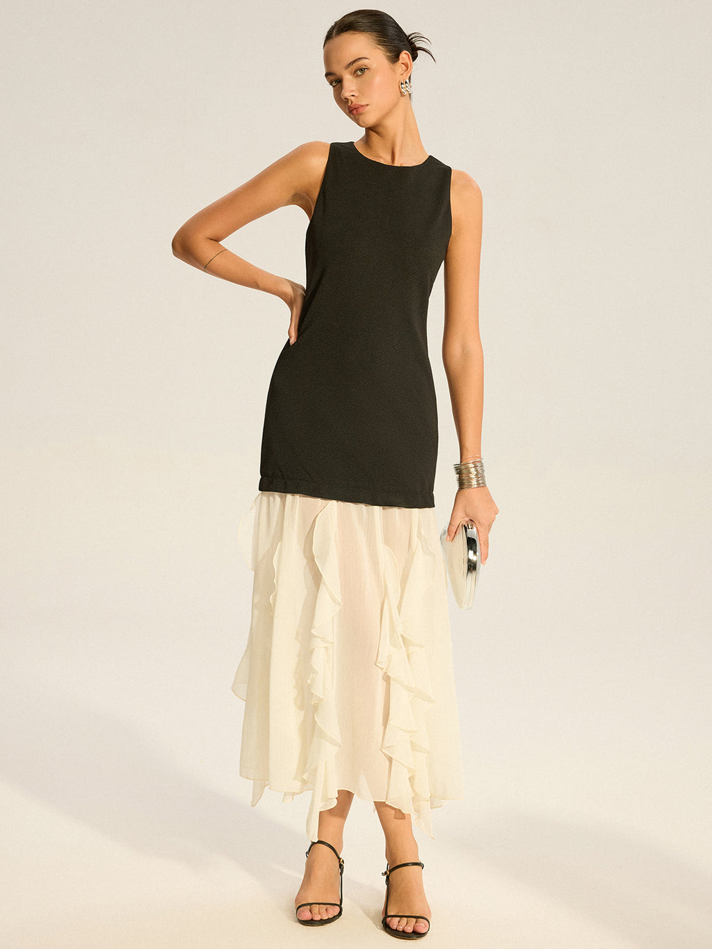 Semi-Sheer Tiered Chiffon Midi Dress — Svelte Chic