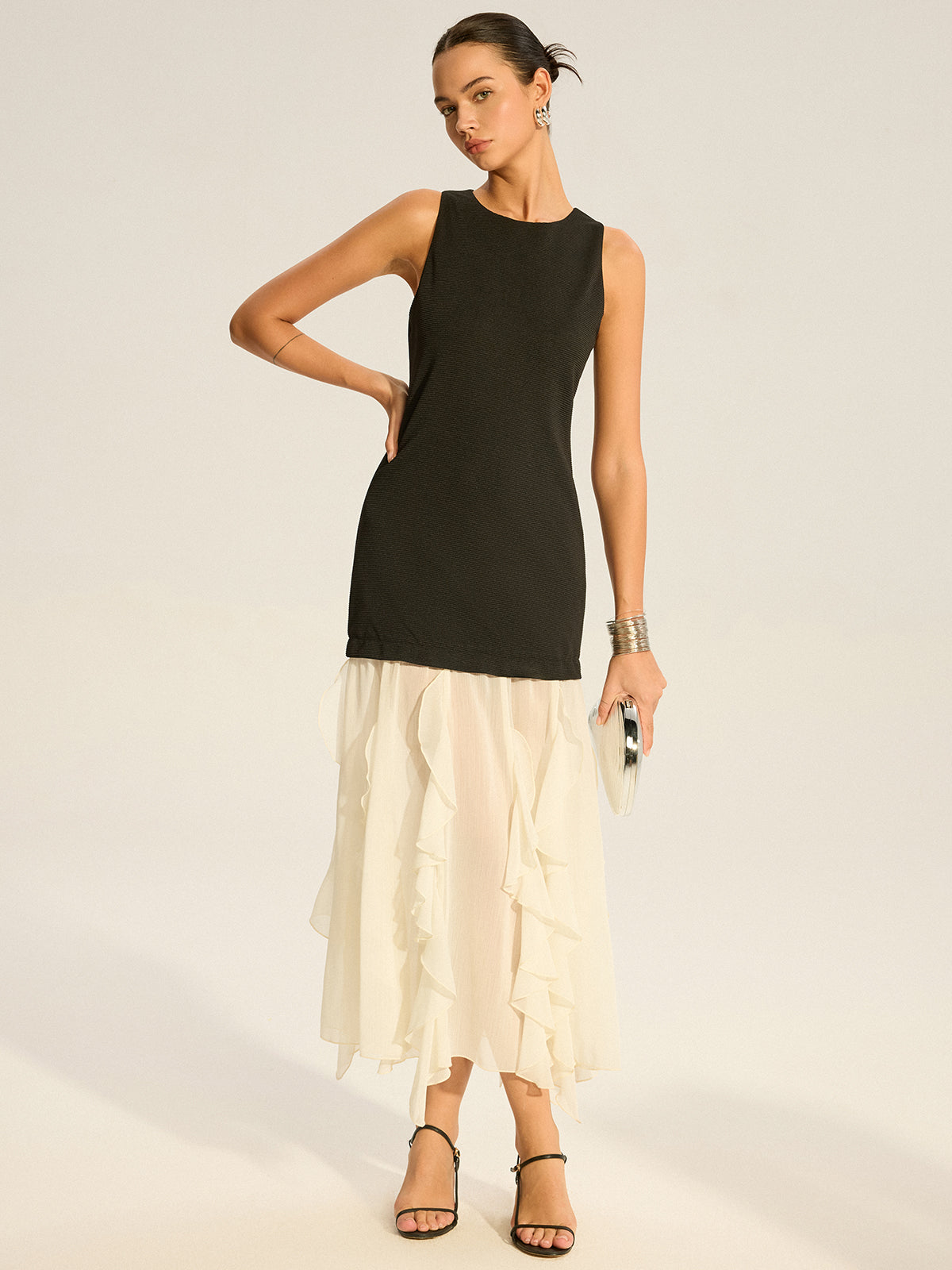 Semi-Sheer Tiered Chiffon Midi Dress — Svelte Chic