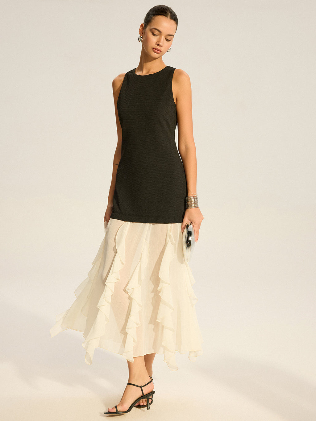 Semi-Sheer Tiered Chiffon Midi Dress — Svelte Chic