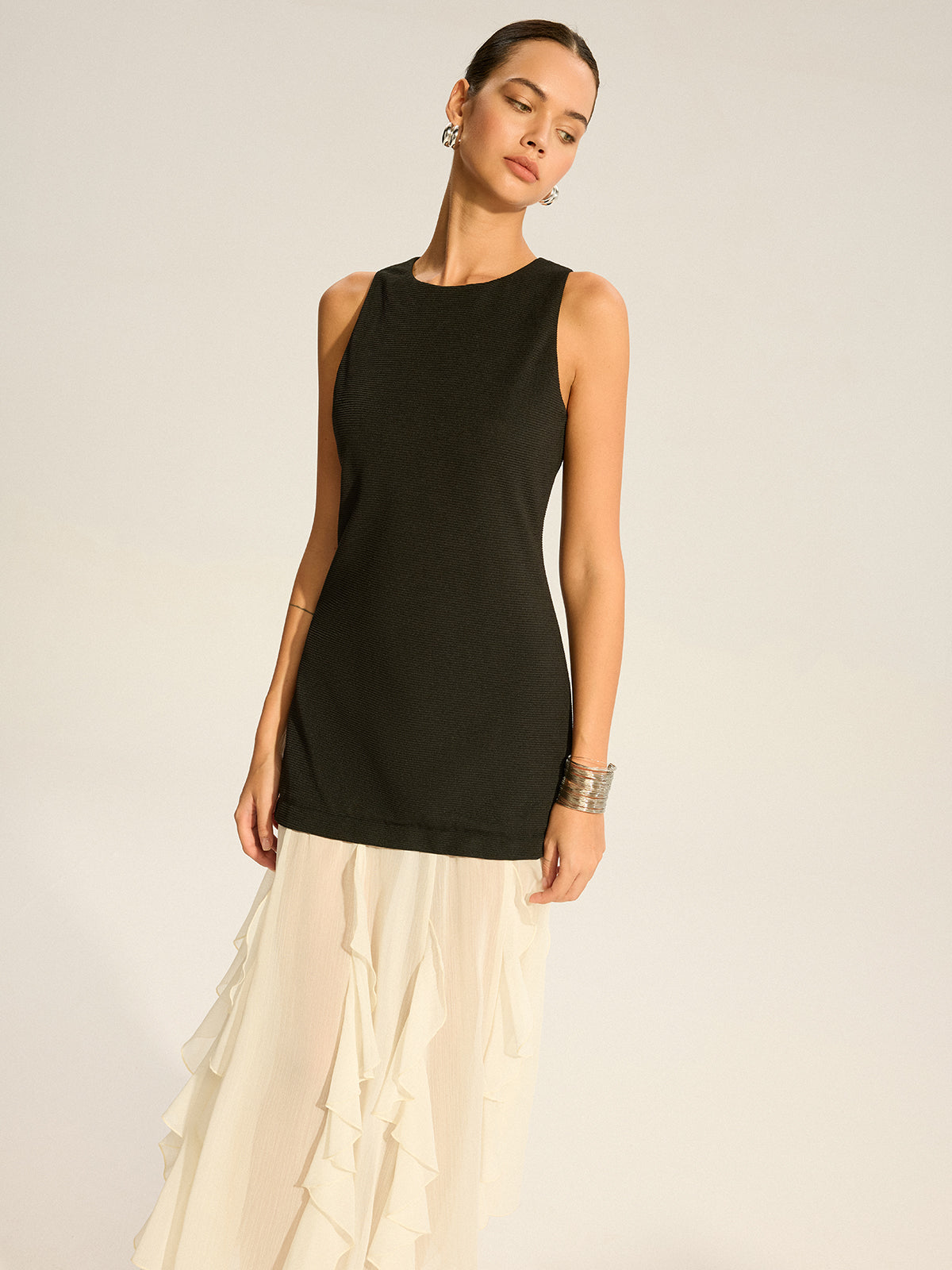 Semi-Sheer Tiered Chiffon Midi Dress — Svelte Chic
