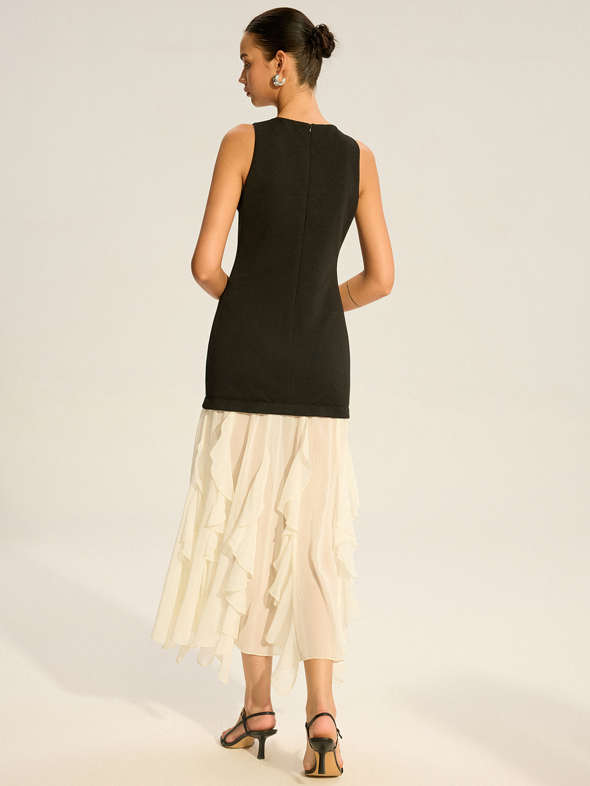 Semi-Sheer Tiered Chiffon Midi Dress — Svelte Chic