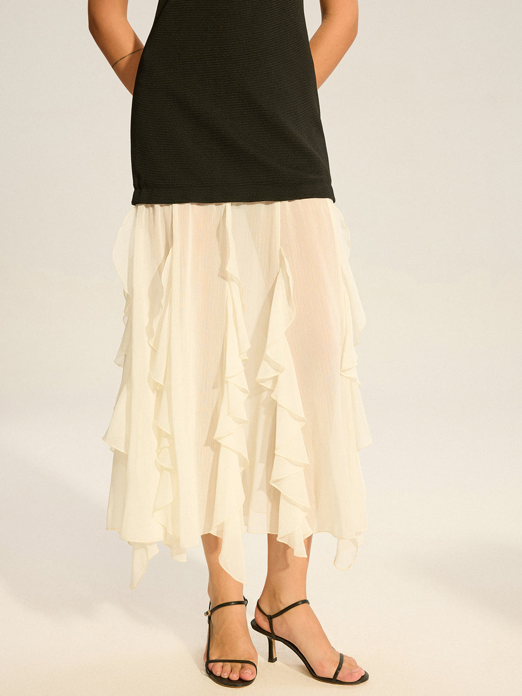 Semi-Sheer Tiered Chiffon Midi Dress — Svelte Chic