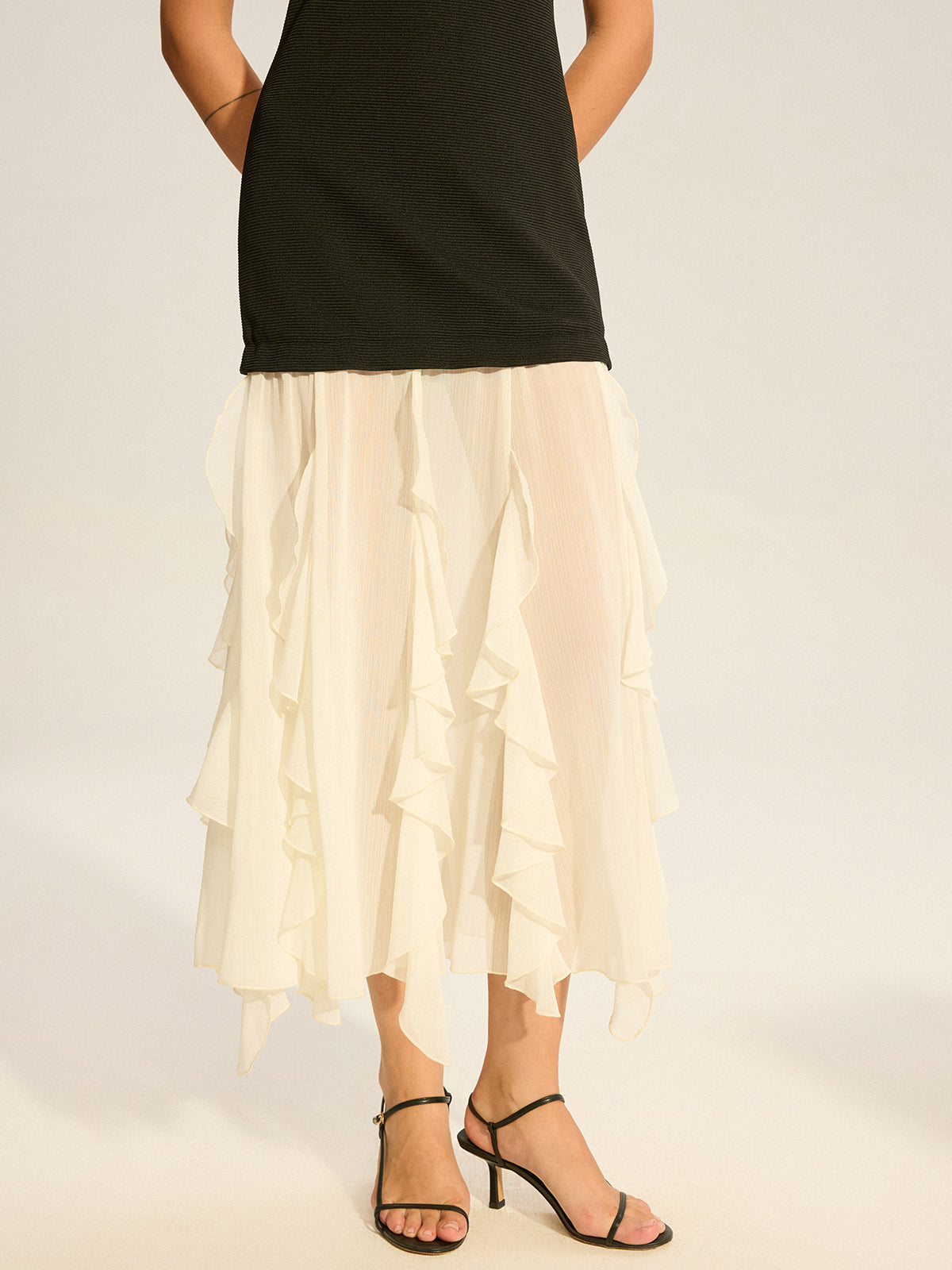 Semi-Sheer Tiered Chiffon Midi Dress — Svelte Chic