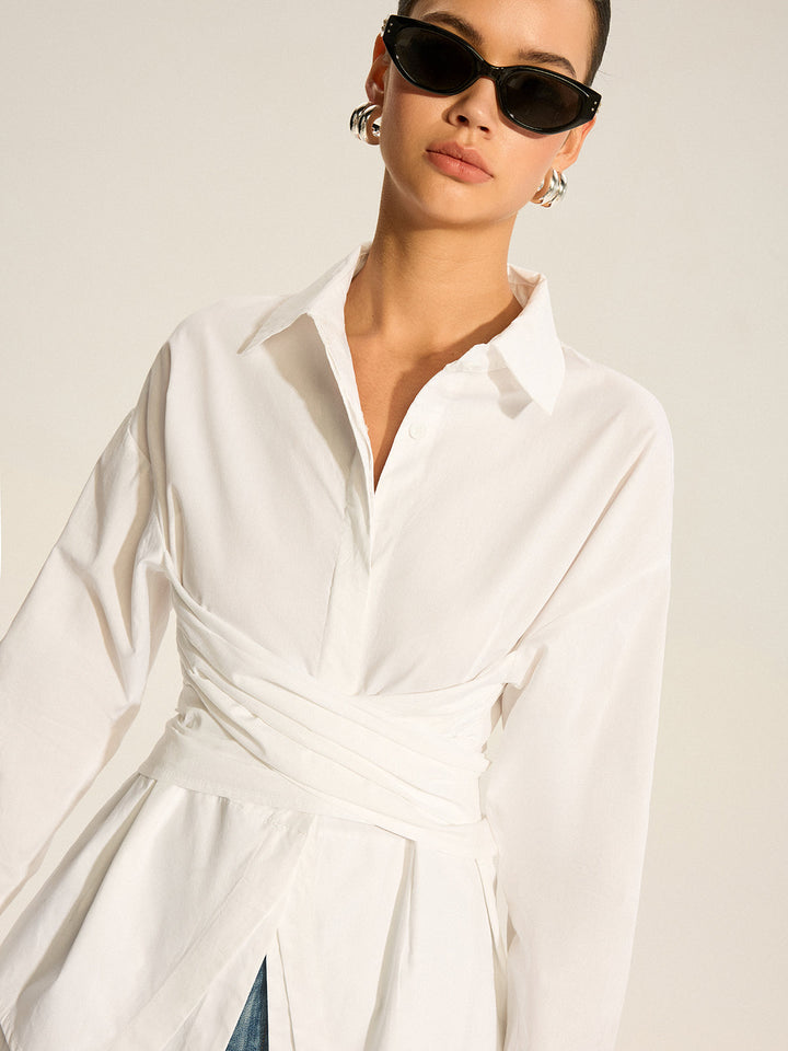 Arkaya Denk Düğmeli Uzun Kollu Gömlek