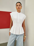 Mandarin Collar Peplum Shirt in White — Svelte Chic