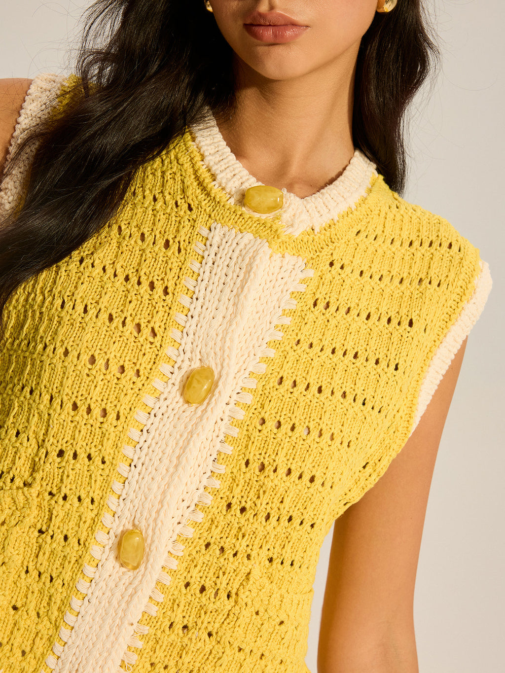 Contrast Trim Crochet Knit Vest — Svelte Chic