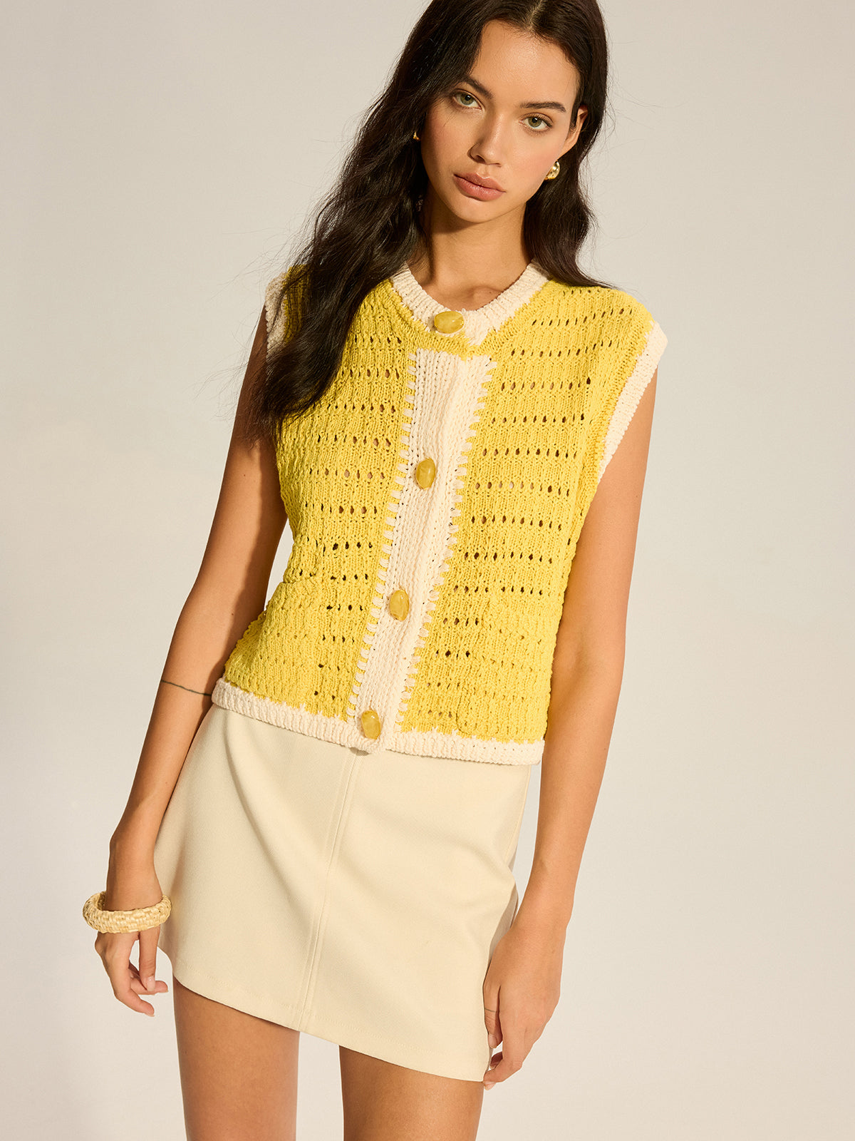 Contrast Trim Crochet Knit Vest — Svelte Chic