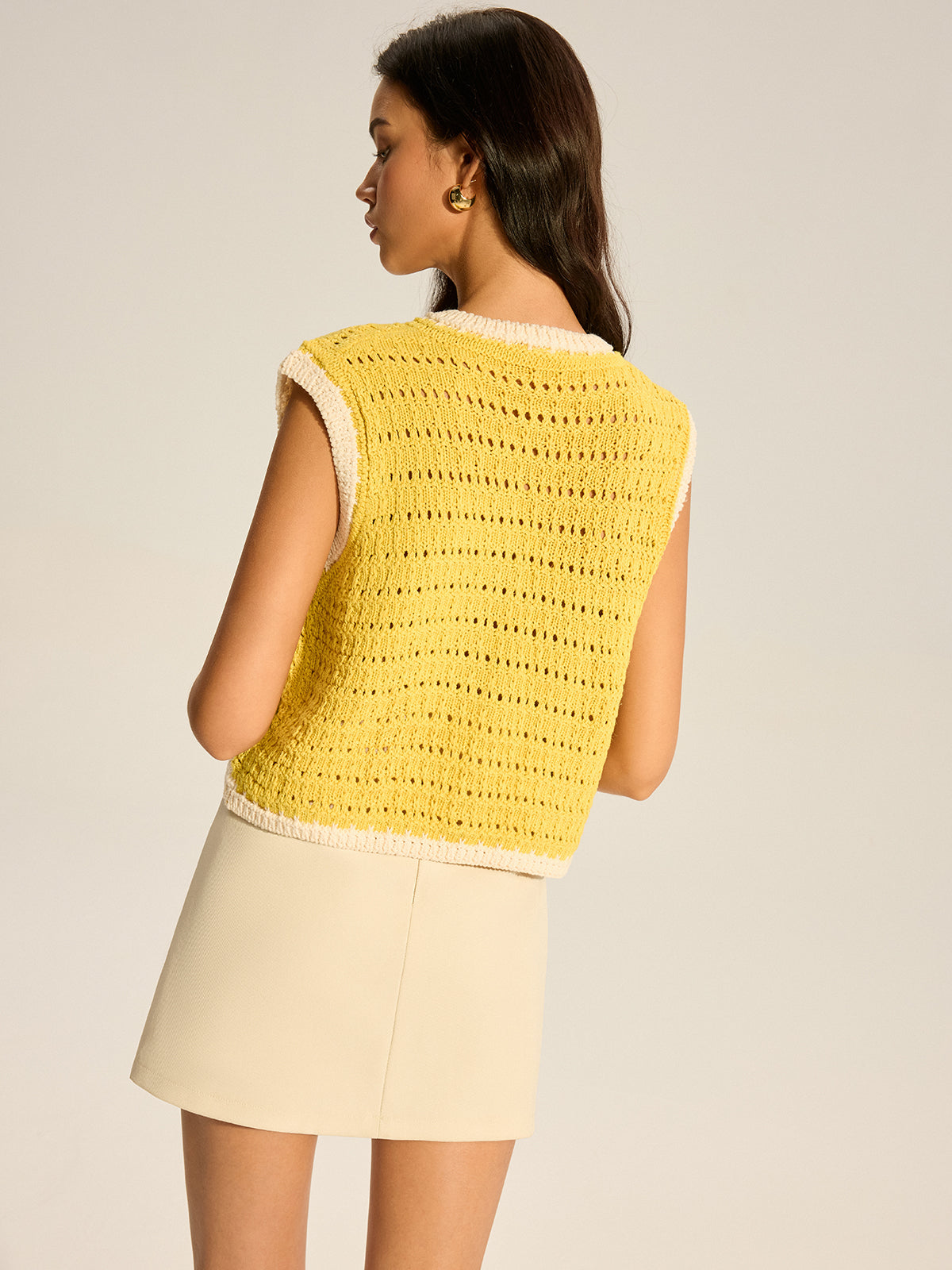 Contrast Trim Crochet Knit Vest — Svelte Chic