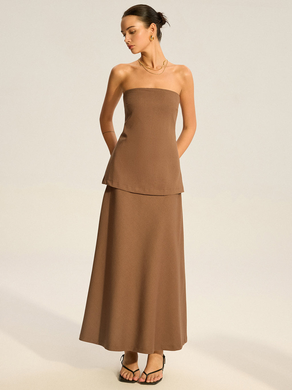 Strapless Layered Maxi Dress in Dark Brown — Svelte Chic