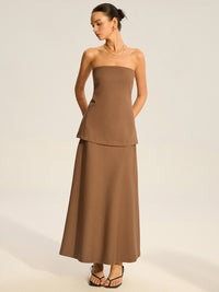 Askısız Katmanlı Abiye Maksi Elbise