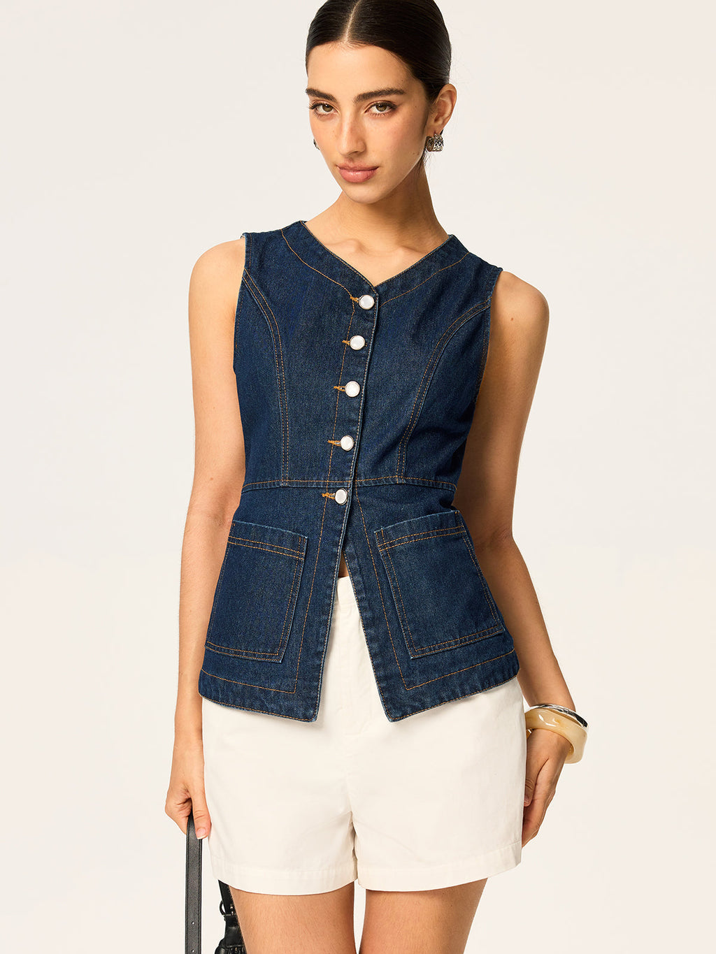Denim Button Slim Vest — Svelte Chic