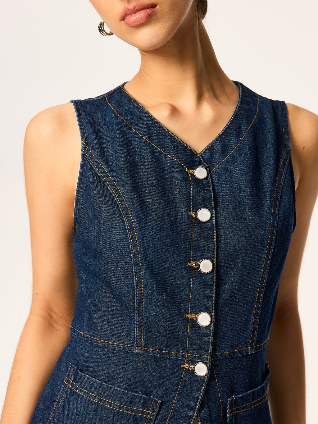 Denim Button Slim Vest — Svelte Chic