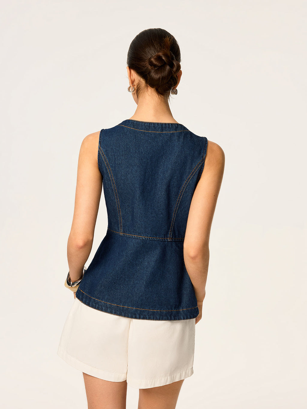 Denim Button Slim Vest — Svelte Chic