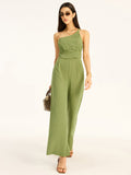 One Shoulder Cotton Blend Jumpsuit in Green — Svelte Chic