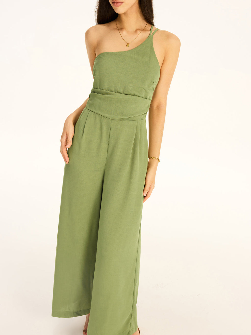 One Shoulder Cotton Blend Jumpsuit — Svelte Chic