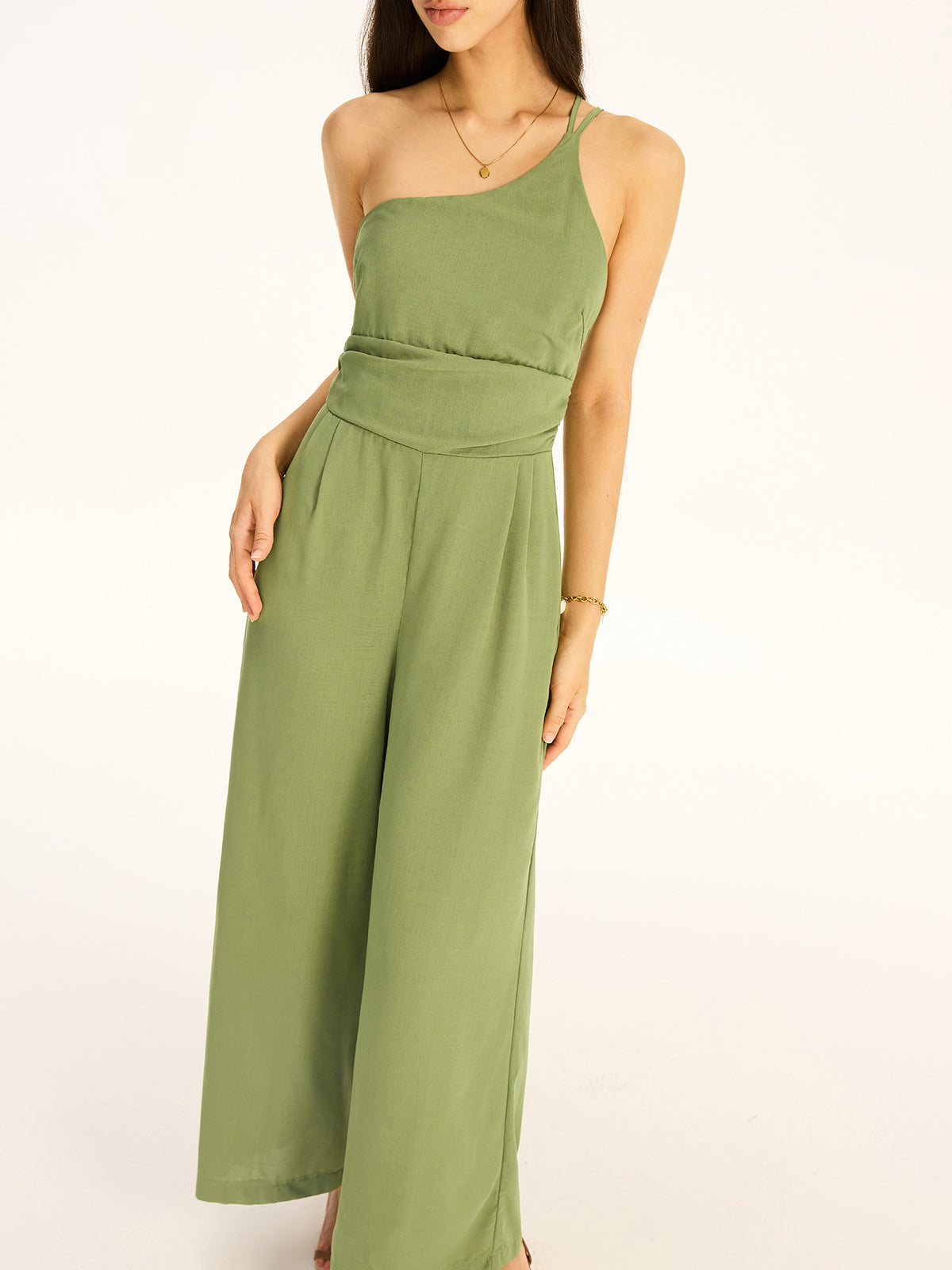 One Shoulder Cotton Blend Jumpsuit — Svelte Chic