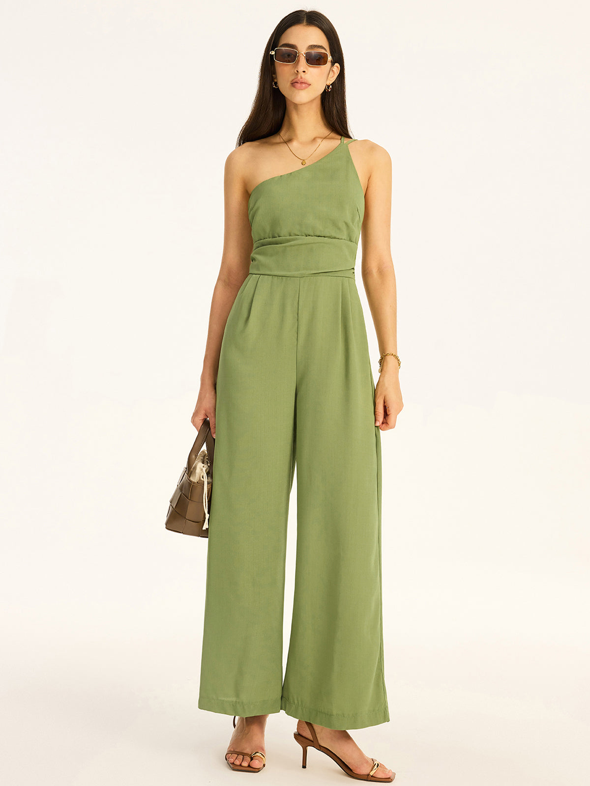 One Shoulder Cotton Blend Jumpsuit — Svelte Chic