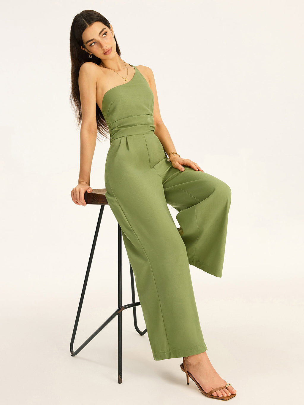 One Shoulder Cotton Blend Jumpsuit — Svelte Chic