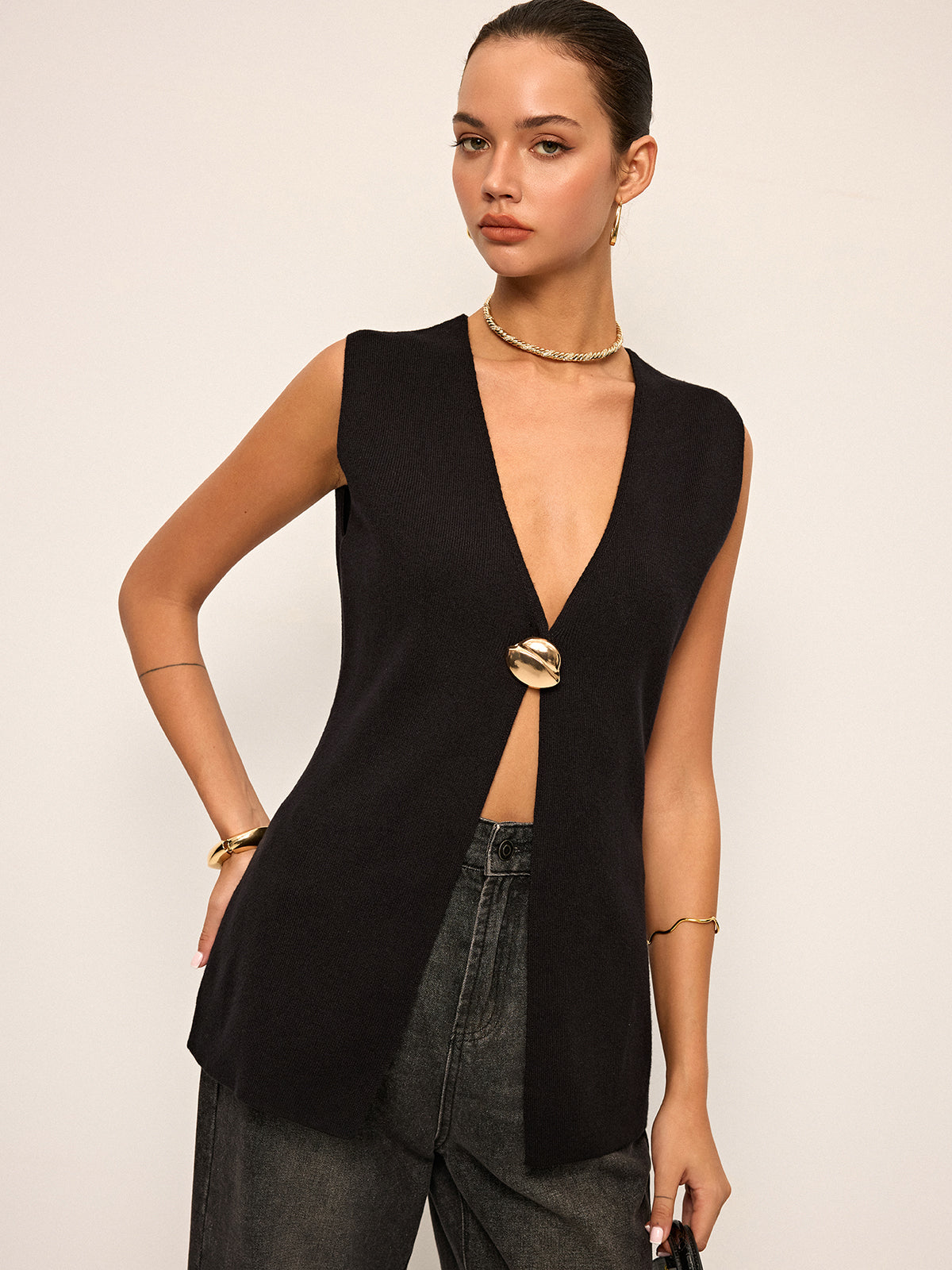 Metal Detail Knit Vest — Svelte Chic