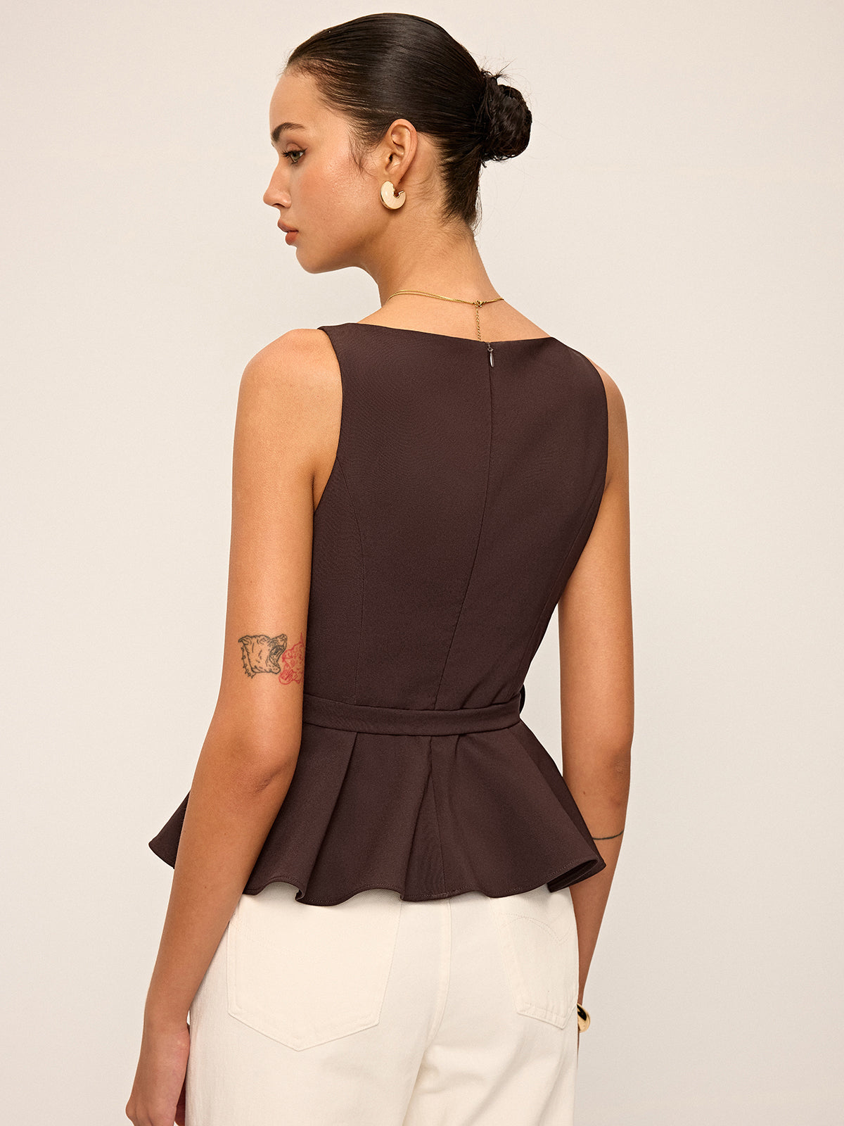 Metal Buckle Belted Peplum Top — Svelte Chic