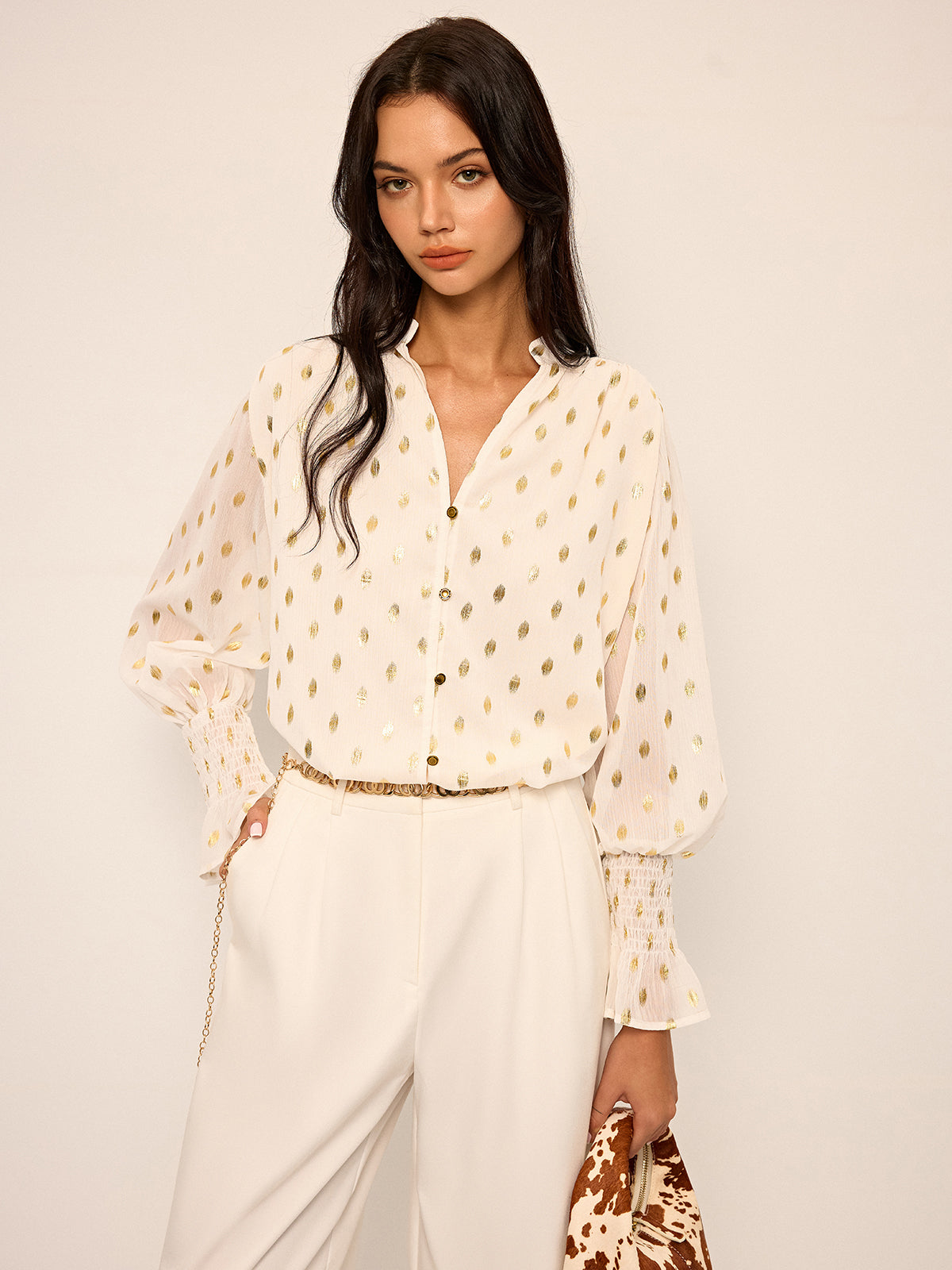 Polka Dot Chiffon Shirt — Svelte Chic