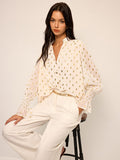 Polka Dot Chiffon Shirt in White — Svelte Chic
