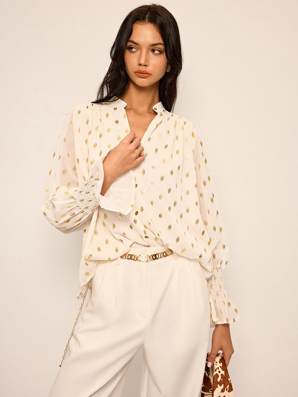 Polka Dot Chiffon Shirt — Svelte Chic