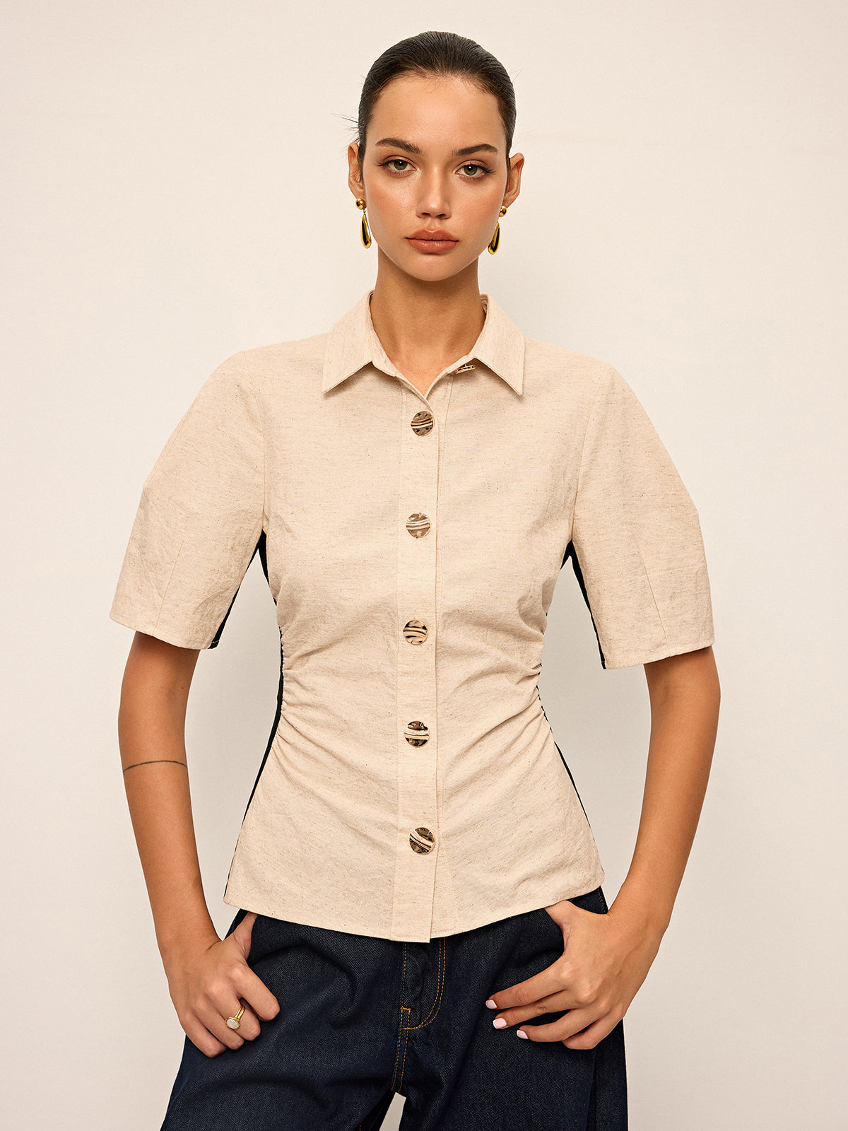 Cotton Linen Contrast Stitch Polo Shirt — Svelte Chic