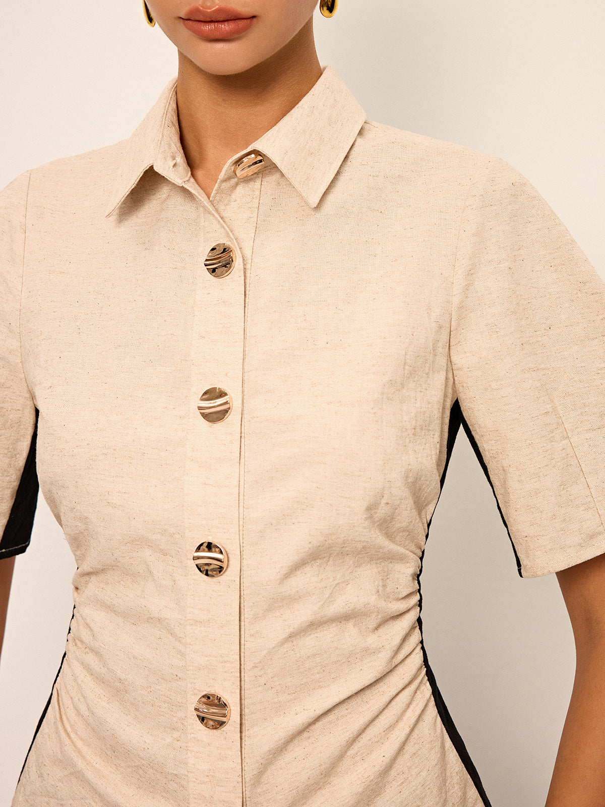 Cotton Linen Contrast Stitch Polo Shirt — Svelte Chic