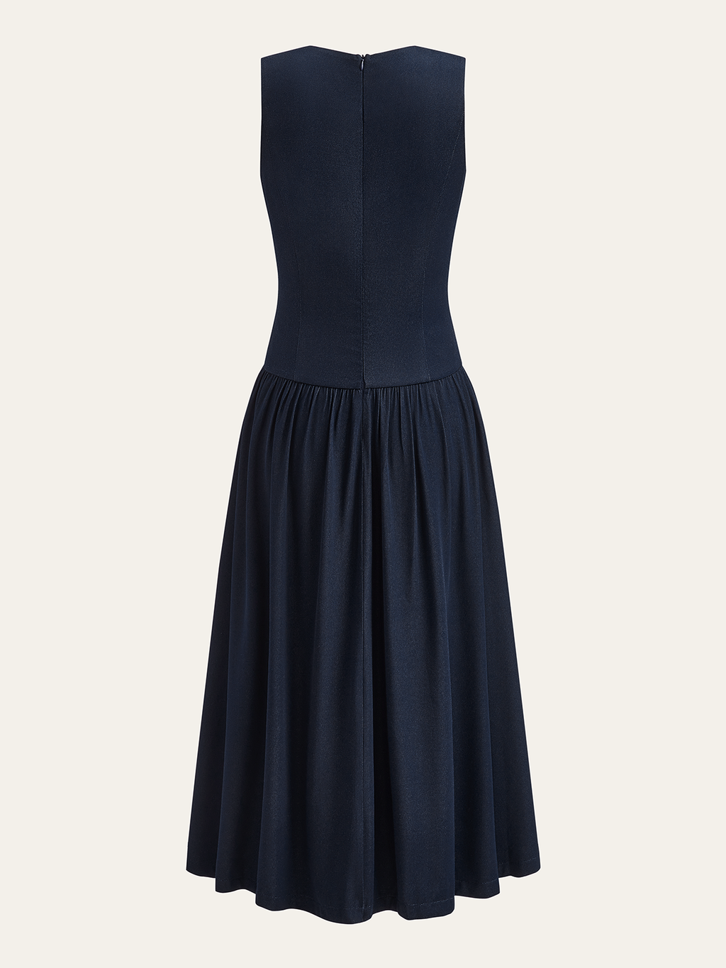 Denim V-Neck Ruched Midi Dress — Svelte Chic