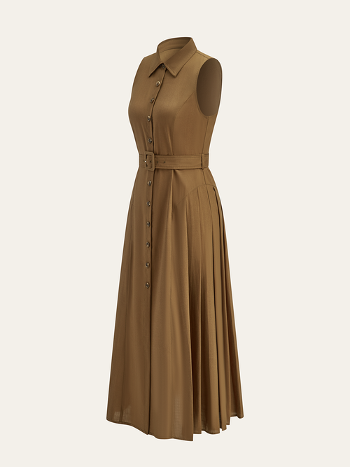 Belted Shirt Collar Midi Dress — Svelte Chic