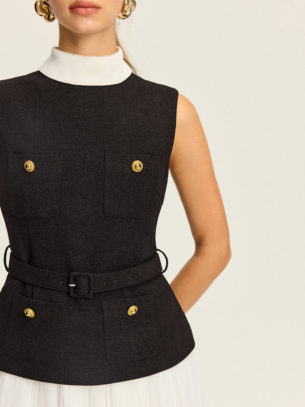Belted Vest and Pleated Skirt Set — Svelte Chic