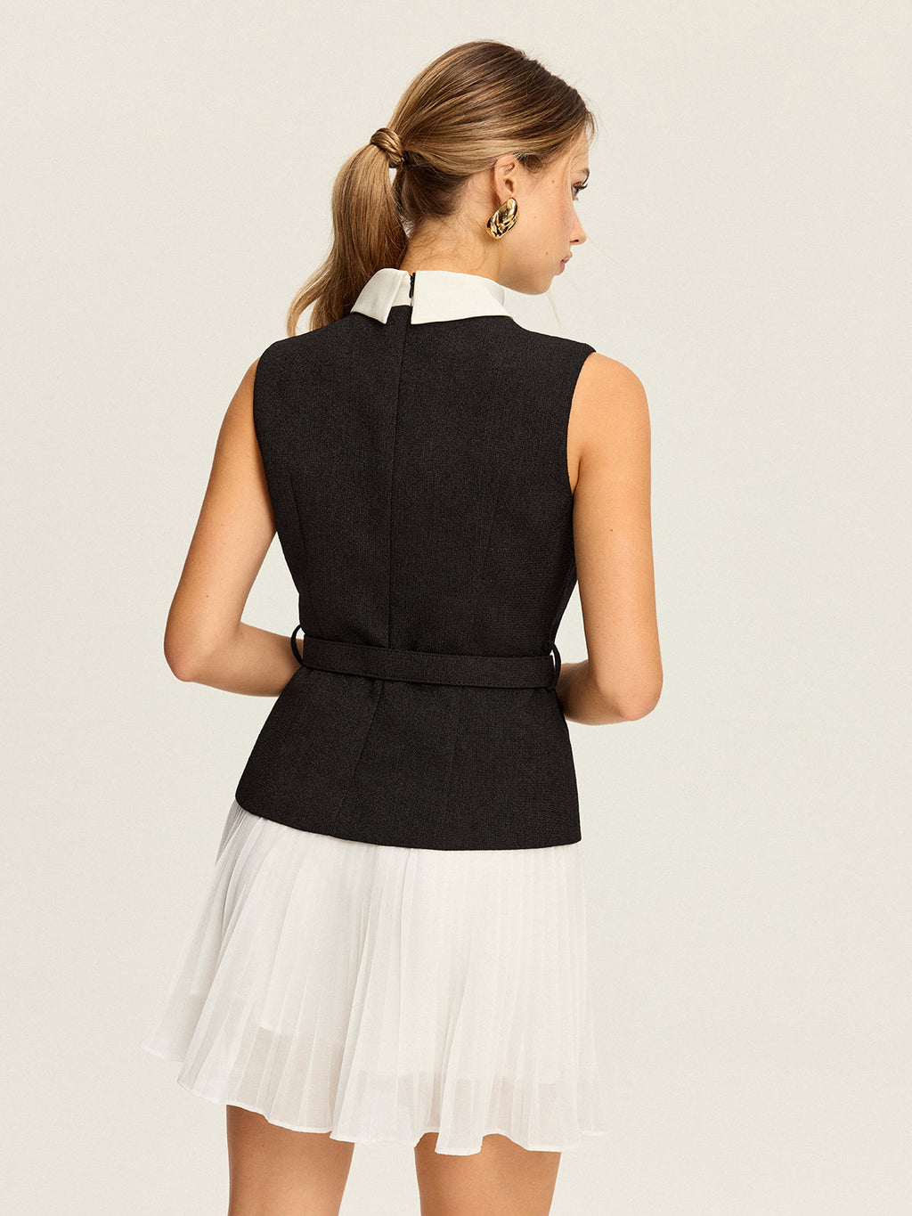 Belted Vest and Pleated Skirt Set — Svelte Chic
