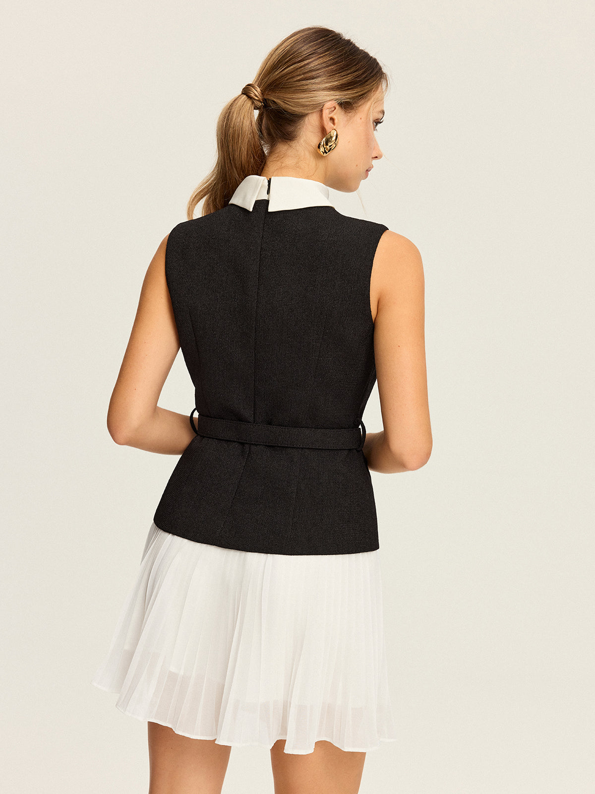 Belted Vest and Pleated Skirt Set — Svelte Chic